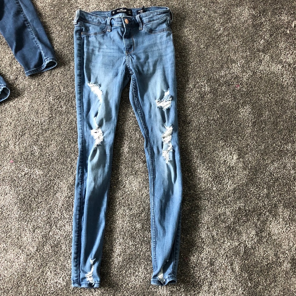 hollister low rise destructed denim